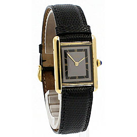 CARTIER Must De Cartier Vermeil Gold Sterling Rectangle Gray Black Dial Watch