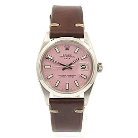 Mens Vintage ROLEX Oyster Perpetual Date 34mm PINK Dial Stainless Steel Watch