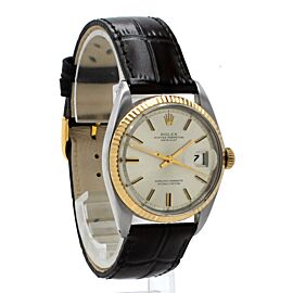 Mens Vintage ROLEX Oyster Perpetual Datejust 36mm Silver Dial 2 Tone Gold Watch