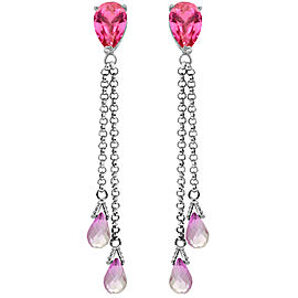 14K Solid White Gold Chandelier Earrings with Pink Topaz