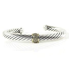 David Yurman Sterling Silver 18K Yellow Gold .21tcw 7mm Pave Diamond Cable Classics Bracelet with Yellow Gold