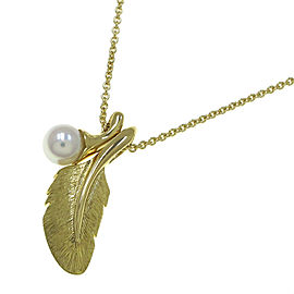 Mikimoto 18K Yellow Gold Pearl and Feather Necklace