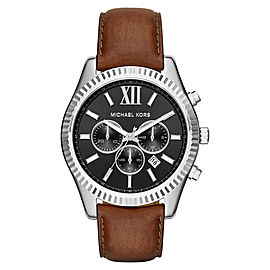 Michael Kors MK8456 Lexington Brown Leather Analog Sport Quartz 45mm Mens Watch