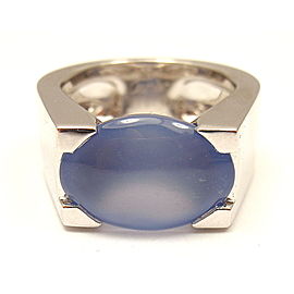 CARTIER 18K WHITE GOLD LARGE CHALCEDONY RING, SIZE 52 US 6,