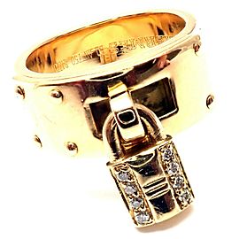 Hermes 18k Yellow Gold Diamond "H" Lock Band Ring Size 50
