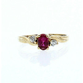 10k Yellow Gold Oval Red Stone & CZ Ladies Ring Size 6.5