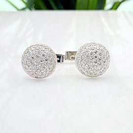 Pave Round Diamonds Domed Circle Cuff Links 2.50 tcw in 14kt White Gold
