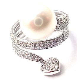 Mikimoto 18k White Gold Diamond South Sea Pearl Heart Ring Cert.