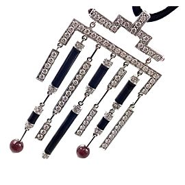 Cartier Le Baiser Du Dragon 18k White Gold Onyx Ruby Diamond Necklace