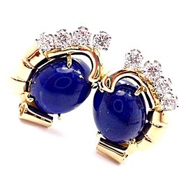 Vintage! Authentic Raymond Yard 18k Yellow Gold Diamond Lapis Lazuli Earrings