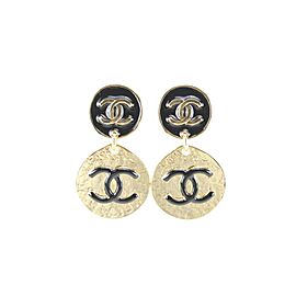Chanel 22A Black x Gold CC Drop Earrings