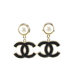 Chanel 22A Gold x Pearl x Black Large Drop CC Earrings