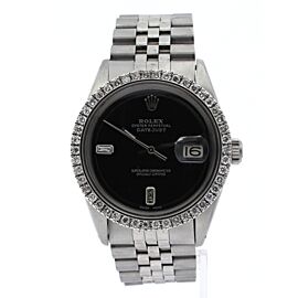 Mens Vintage ROLEX Oyster Perpetual Datejust Black Color Diamond Dial Watch