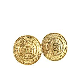 Chanel 24k Gold Plated CC Logo Around Crest Shield Earrings