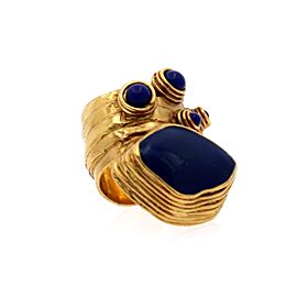 Yves Saint Laurent YSL Gold Arty Ovale Blue Enamel Ring Size 7