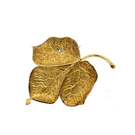 Vintage 18k Yellow Gold Leaf Diamond Brooch