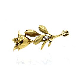 Fine Estate 18k Yellow Gold Lily Flower Diamond Pendant
