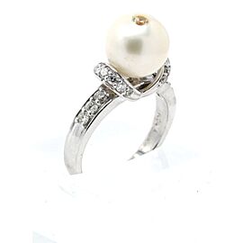 Estate 14k White Gold .7ct Diamond 10mm White Pearl Ladies Ring
