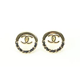 Chanel 22B Black Gold Chain CC Circle Earring Pierced