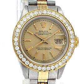 ROLEX Oyster Perpetual Datejust 26mm Gold Tapestry Dial Diamond Ladies Watch
