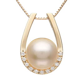 TASAKI Horse shoe Golden Pearl Diamond Necklace 0.10ct K18 YG