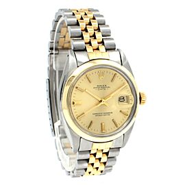 Mens Rolex Oyster Perpetual Date Two-Tone Stainless Steel 18k Yellow Gold 34mm