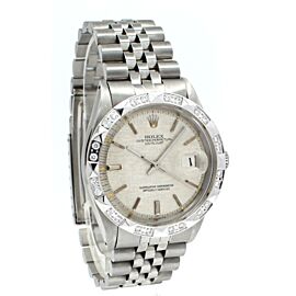 Men Vintage ROLEX Oyster Perpetual Datejust 36mm Silver Linen Dial Diamond Watch