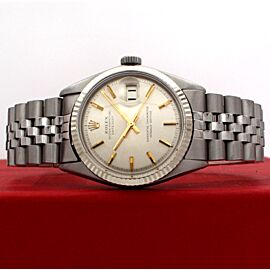 Men VINTAGE Rolex Oyster Perpetual Date Stainless Steel Silver Stick 36mm Watch
