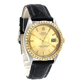 Mens ROLEX Oyster Perpetual Datejust 36mm Gold Stick Dial Diamond Watch