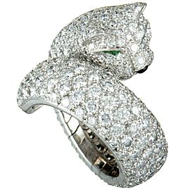 Cartier Panthere 18K White Gold Diamond Pave Onyx & Emerald Bypass Ring