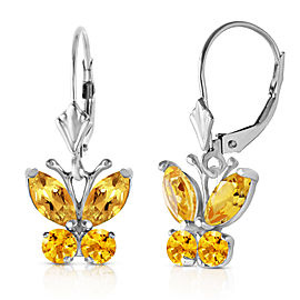 1.24 CTW 14K Solid White Gold Butterfly Earrings Citrine