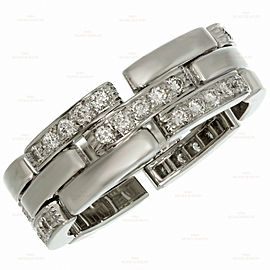 CARTIER Maillon Panthère 3-Row Half-Pave Diamond White Gold Band Ring Size 64