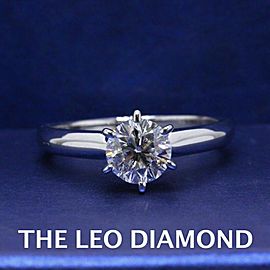 Leo Diamond Engagement Ring Round 0.97 ct F SI2 14k White Gold $8,600 Value
