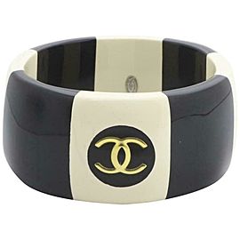 Chanel 96p Coco Button CC Wide Bangle Bracelet Cuff Black X Ivory 860799