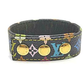Louis Vuitton Rare Black Monogram Multicolor Snap Bracelet Cuff Bangle 86312