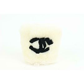 Chanel White x Black CC Rabbit Fur Wrist Band Bracelet s331ck41