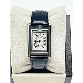 Cartier Ladies Tank Basculante Stainless Steel Leather Strap