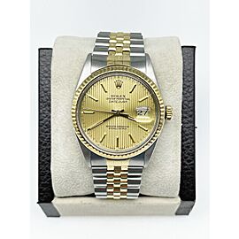 Rolex Datejust Champagne Tapestry Dial 18K Gold Steel Watch