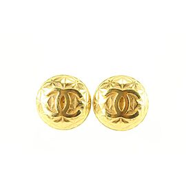 Chanel 96p 24k Gold Plated Geometric Quilted CC Logo Earrings