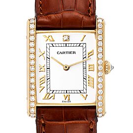 Cartier Tank Mecanique 18k Yellow Gold Diamond White Dial Ladies Watch