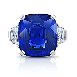 David Gross Cushion Blue Sapphire and Diamond Platinum Ring