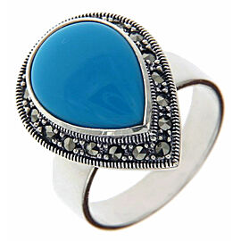 925 Sterling Silver Teardrop TURQUOISE and MARCASITE Ring Size