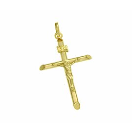 ▌ Luxo Solid 14k Yellow Gold INRI Latin Jesus Crucifix 42mm Height Cross Pendant »G13