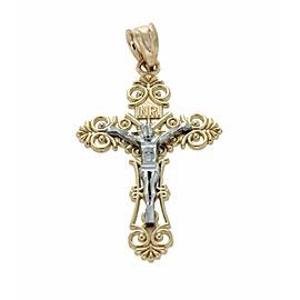Luxo Solid 14k TowTone Gold INRI Latin Jesus Crucifix 37 mm Height Cross Pendant