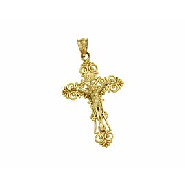 ¦Luxo Solid 14k Yellow Gold INRI Latin Jesus Crucifix 53 mm Height Cross Pendant