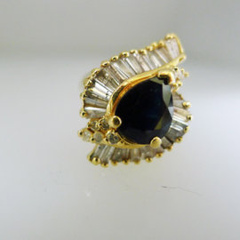 Fine Estate 14k Yellow gold Cluster Cocktail Diamond Sapphire Ring Size 6