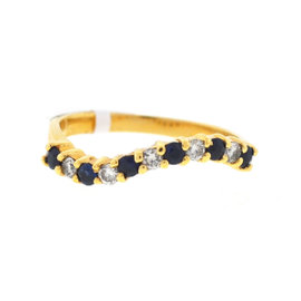 14K Yellow Gold Wavy Sapphire And Diamond Ring Size 5.5