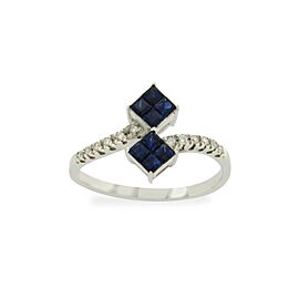 18K White Gold Diamonds and Sapphire Engagement Ring Size
