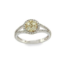 18K White Gold 0.82 CT Yellow & White Diamonds Engagement Ring Size
