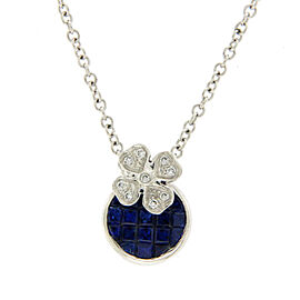 Luxo Jewelry 1.35 CT Natural Blue Sapphire & 0.08 CT Diamonds in 14K Gold Flower Necklace 16"